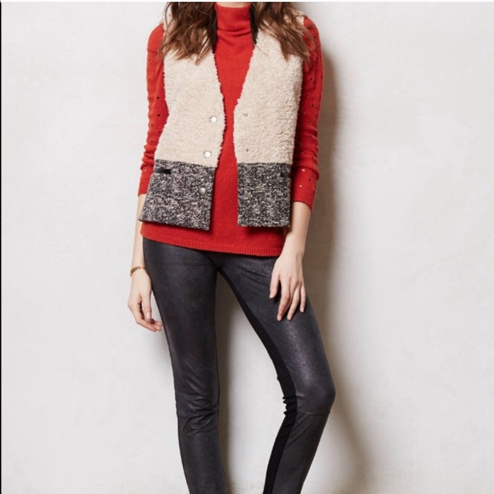 *LIKE NEW* Anthropologie sherpa & leather vest - Picture 2 of 7